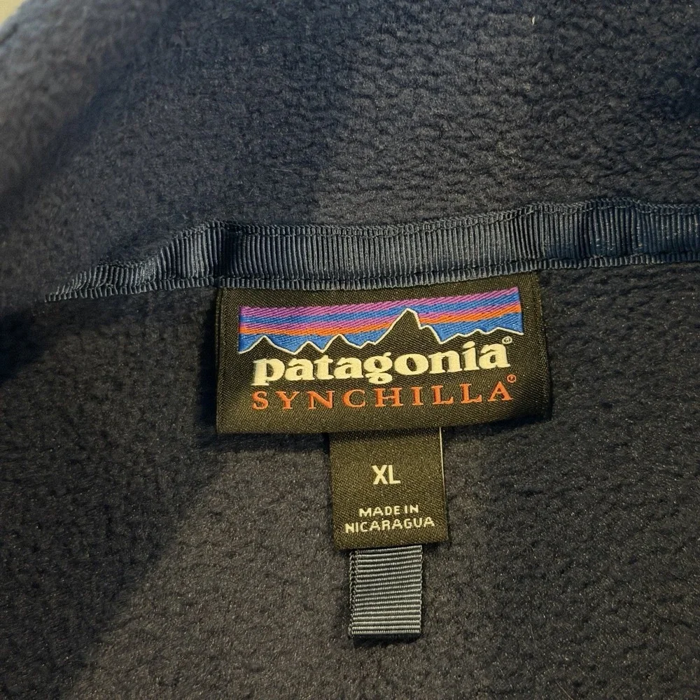 Patagonia Synchilla Fleece Full Zip Mens XL Blue‎ Jacket Logo
